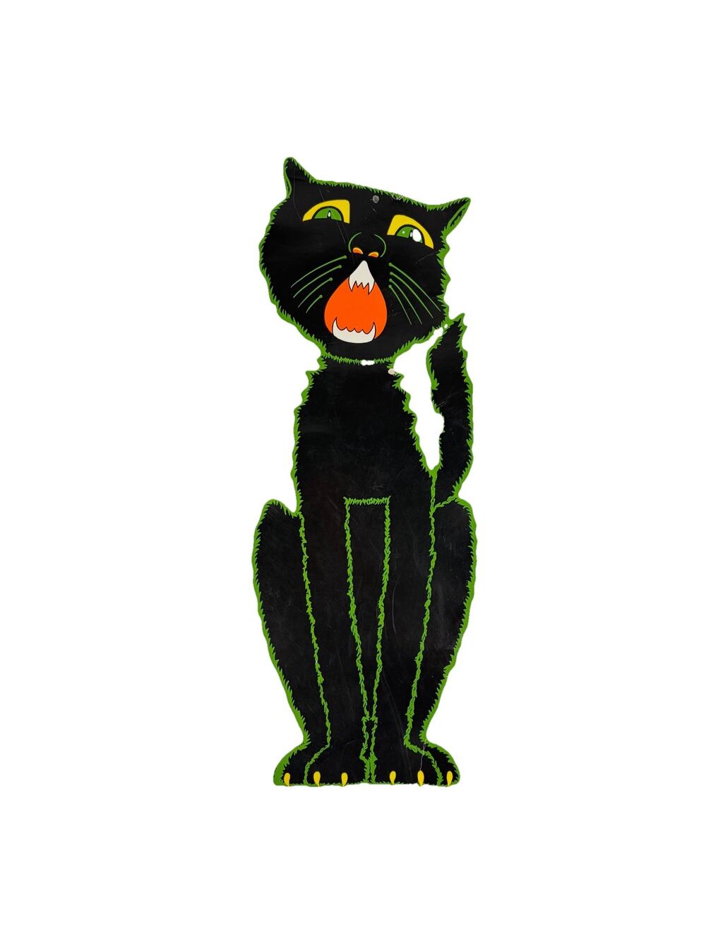 Vintage BEISTLE Halloween Yowling Hissing BLACK CAT Die Cut Double Sided 23”